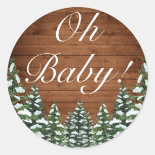Sneeuwhout & Bos Country Pine OH BABY Ronde Sticker