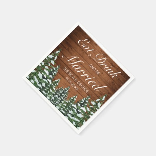 Sneeuwhout & Bos Eet Drink Getrouwd Bruiloft Servet (Hoek)