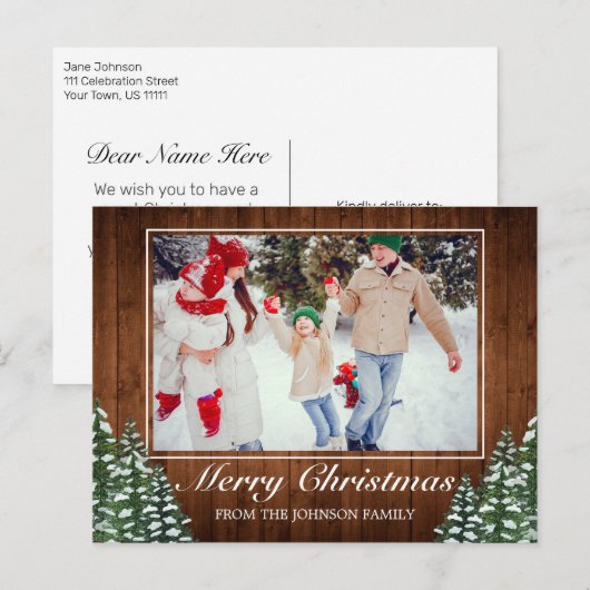 Sneeuwhout & Bos Foto Vrolijk Kerstfeest Groet Aankondigingskaart (Voorkant / Achterkant)
