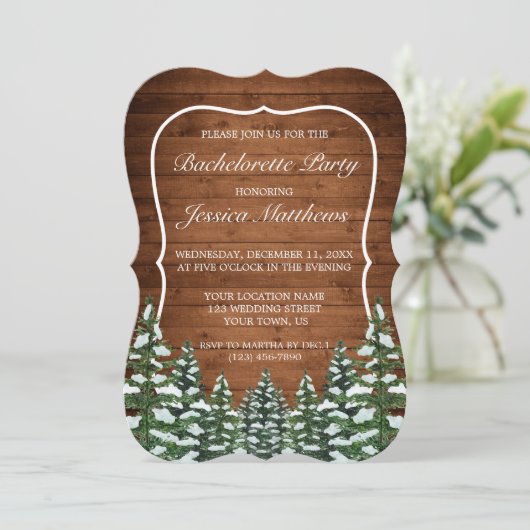 Sneeuwhout & Bos Land Bachelorette Party Kaart (Staand voorkant)