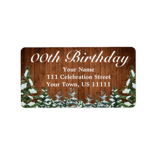 Sneeuwhout & Bos Land Pine Verjaardag Adres Etiket (Voorkant)