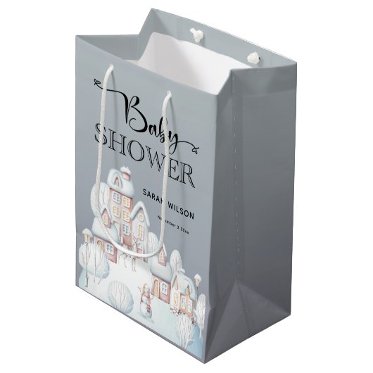 Sneeuwhuis Baby shower Gift Bag Medium Cadeauzakje (Voorkant Gekanteld)