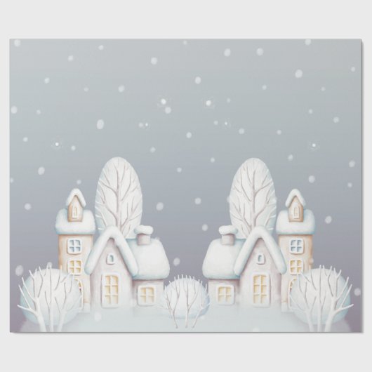 Sneeuwhuis grijs paars verpakkingspapier cadeaupapier (Vlak)