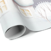 Sneeuwhuis grijs paars verpakkingspapier cadeaupapier (Rol Hoek)