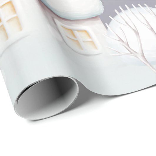 Sneeuwhuis grijs paars verpakkingspapier cadeaupapier (Rol Hoek)
