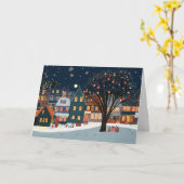 Sneeuwhuizen met kerstverlichting kaart (Gele Bloem)