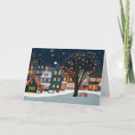 Sneeuwhuizen met kerstverlichting kaart<br><div class="desc">Snowy Houses with Christmas Lights Beschrijving: In deze serene winterscène worden met sneeuw bedekte huizen verlicht door levendige kerstverlichting. De bomen zijn prachtig versierd met ornamenten en fonkelende lichtjes, waardoor een warme en feestelijke sfeer ontstaat. Dit ontwerp vangt de gezellige charme van een traditionele kerst, perfect voor het toevoegen van...</div>