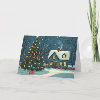 Sneeuwhuizen & verlichte kerstbomen kaart