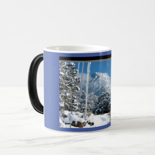 Sneeuwicles bergen winterscène magische morphing magische mok (Voorkant links)