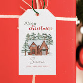 Sneeuwig Cottage Aangepaste Kerstboom Cadeaulabel