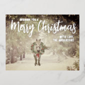 Sneeuwig Kerstpaard met krans Folie Feestdagen Briefkaart (Voorkant)