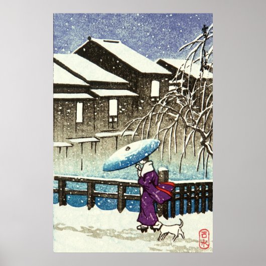 Sneeuwige avond Kawase Hasui 1930s Poster (Voorkant)