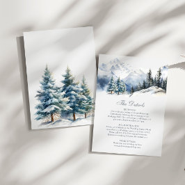 Sneeuwige Berg & Dennenbomen Trouwdetails Kaart