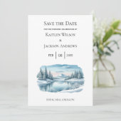 Sneeuwige Berg Winter Meer Opslagdatum Save The Date (Staand voorkant)