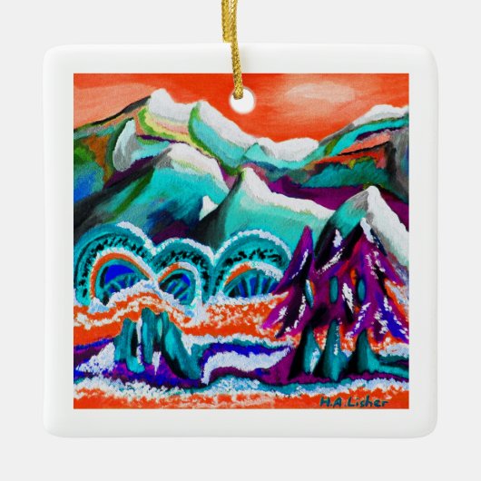 Sneeuwige bergplaats in kunst keramisch ornament (Voorkant)