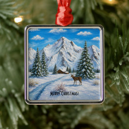 Sneeuwige Bergvallei Premium Vierkante Ornament