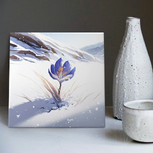 Sneeuwige Blauwe Berg Crocus Herboren Bloem Kerami Tegeltje