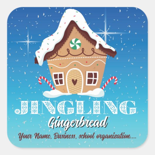 Sneeuwige Blauwe Kerst Gingerbread Sticker (Voorkant)