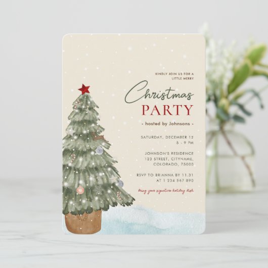 Sneeuwige Boho Kerstboom Moderne Kerstfeest Kaart (Staand voorkant)