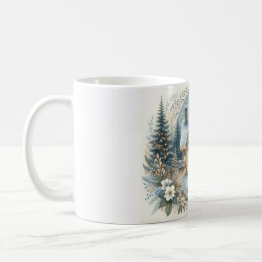 Sneeuwige Cottage Gloeiende Scene Koffiemok (Links)