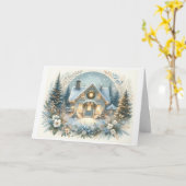 Sneeuwige cottage gloeiscène kaart (Gele Bloem)