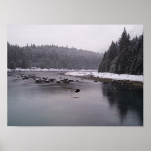 Sneeuwige dag aan de Chilkoot rivier Poster