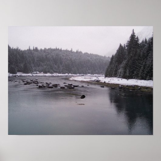 Sneeuwige dag aan de Chilkoot rivier Poster (Voorkant)