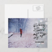 Sneeuwige Dagen Gezellige Nachten Script Bokeh Vak Feestdagenkaart (Voorkant / Achterkant)