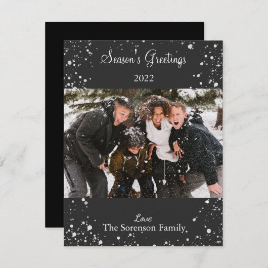 Sneeuwige foto Zwart wit script H Feestdagenkaart (Voorkant / Achterkant)