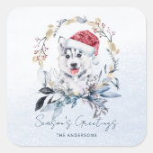 Sneeuwige Husky Hondenliefhebber Kerstmis Vierkante Sticker (Voorkant)