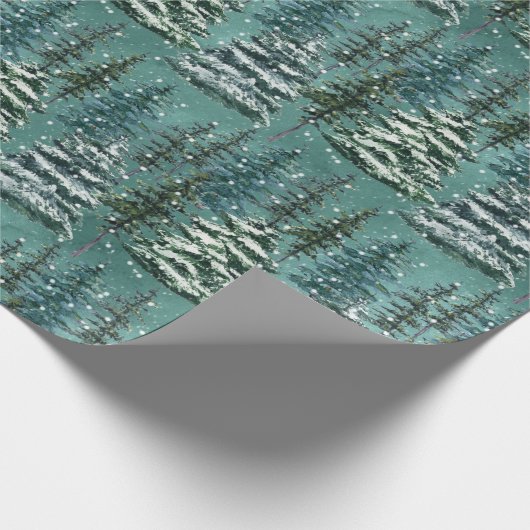 Sneeuwige kerstbomen cadeaupapier (Hoek)