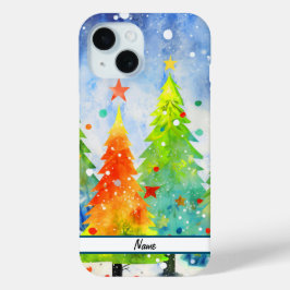 Sneeuwige kerstbomen iPhone 15 case