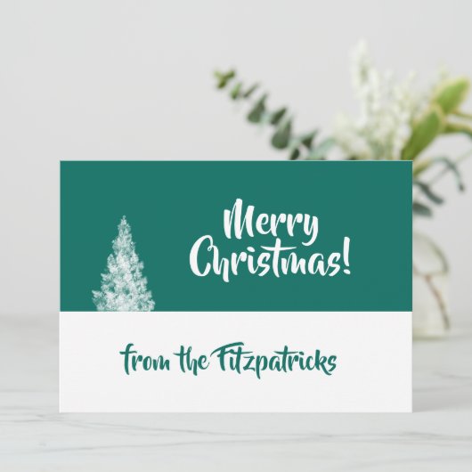 Sneeuwige kerstboom - Blauwgroen en minimaal wit Feestdagenkaart (Staand voorkant)