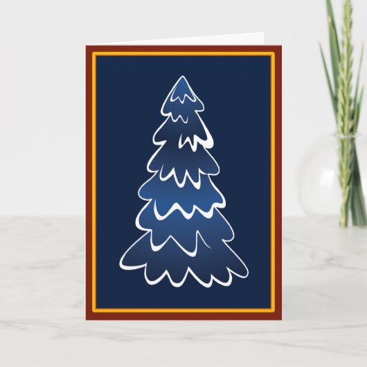 Sneeuwige kerstboom met blauwe kerstkaart feestdagen kaart (Voorkant)