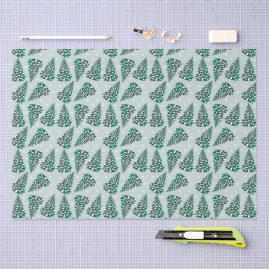 Sneeuwige kerstboom Pattern Green White Tissuepapier (Craft)