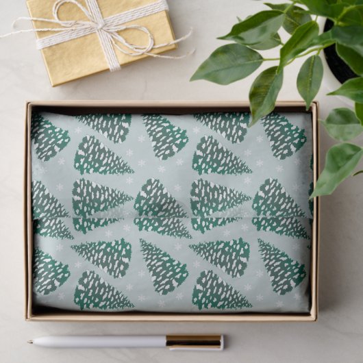 Sneeuwige kerstboom Pattern Green White Tissuepapier (Geschenk)