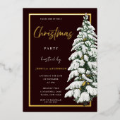 Sneeuwige kerstboomfeestdagen Gold Folie Uitnodiging (Voorkant)