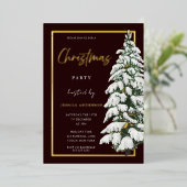 Sneeuwige kerstboomfeestdagen Gold Folie Uitnodiging (Staand Voorkant)