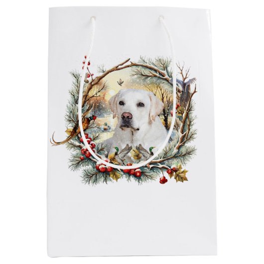 Sneeuwige Labrador Retriever Kerst Medium Cadeauzakje (Voorkant)