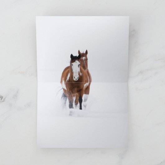 Sneeuwige maart II paard wenskaart Feestdagen Kaart (Binnen)
