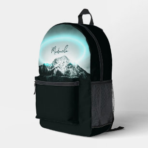Sneeuwige, mysterieuze blauwe neonlichte monogram bedrukte rugzak