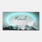 Sneeuwige, mysterieuze blauwe neonlichte monogram  bureaumat (Keyboard & Muis)