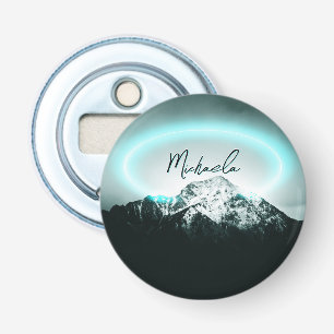 Sneeuwige, mysterieuze blauwe neonlichte monogram button flesopener