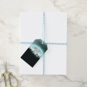 Sneeuwige, mysterieuze blauwe neonlichte monogram cadeaulabel (Met Touw)