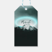 Sneeuwige, mysterieuze blauwe neonlichte monogram cadeaulabel (Voorkant)