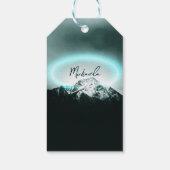Sneeuwige, mysterieuze blauwe neonlichte monogram cadeaulabel (Achterkant)