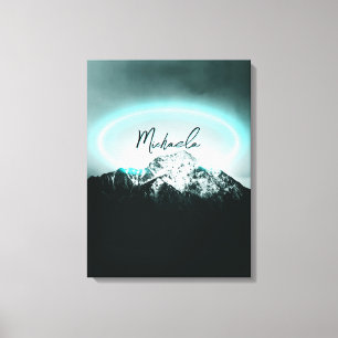 Sneeuwige, mysterieuze blauwe neonlichte monogram canvas afdruk