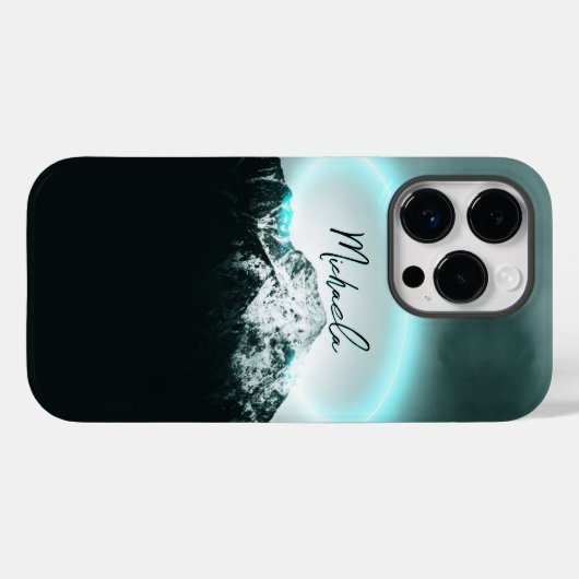 Sneeuwige, mysterieuze blauwe neonlichte monogram  Case-Mate iPhone case (Achterkant (horizontaal))