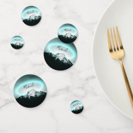 Sneeuwige, mysterieuze blauwe neonlichte monogram  confetti