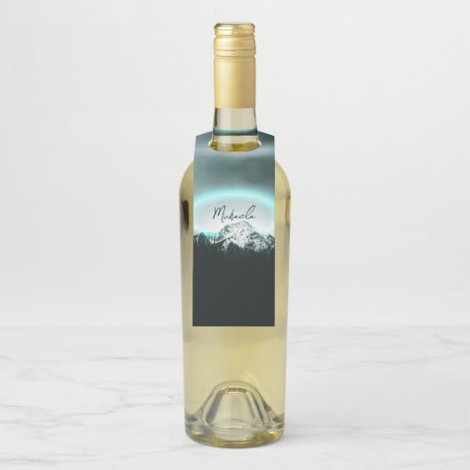 Sneeuwige, mysterieuze blauwe neonlichte monogram  flessenhanger (Op fles)